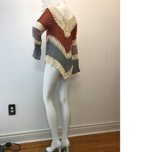 Boho Bohemian Crochet Crepe Coverup Swim Beach Tunic Dress Free People Copy NWOT - Picture 2 of 5